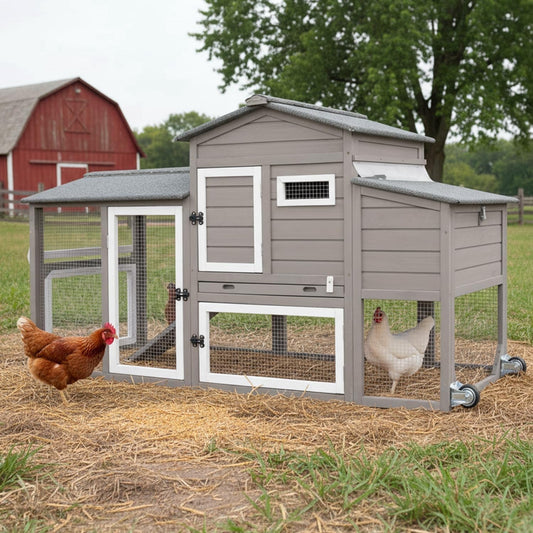 Petsblublu Chicken Coop with Nesting Box, Outdoor Poultry Cage for Backyard, Indoor Hen House with Removable Trays, Gray
