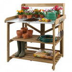 Petsblublu Garden Potting Bench Table Wooden Horticulture Outdoor Planting Work Bench with 2 Large Open Shelf