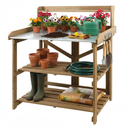 Petsblublu Garden Potting Bench Table Wooden Horticulture Outdoor Planting Work Bench with 2 Large Open Shelf