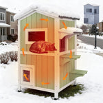 Petsblublu Insulated Outdoor Cat House 2 Story Weatherproof Elevated Outside Cat Shelter, Green