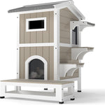 Petsblublu Insulated 2-Story Cat House with Jumping Platforms and Balcony, Gray