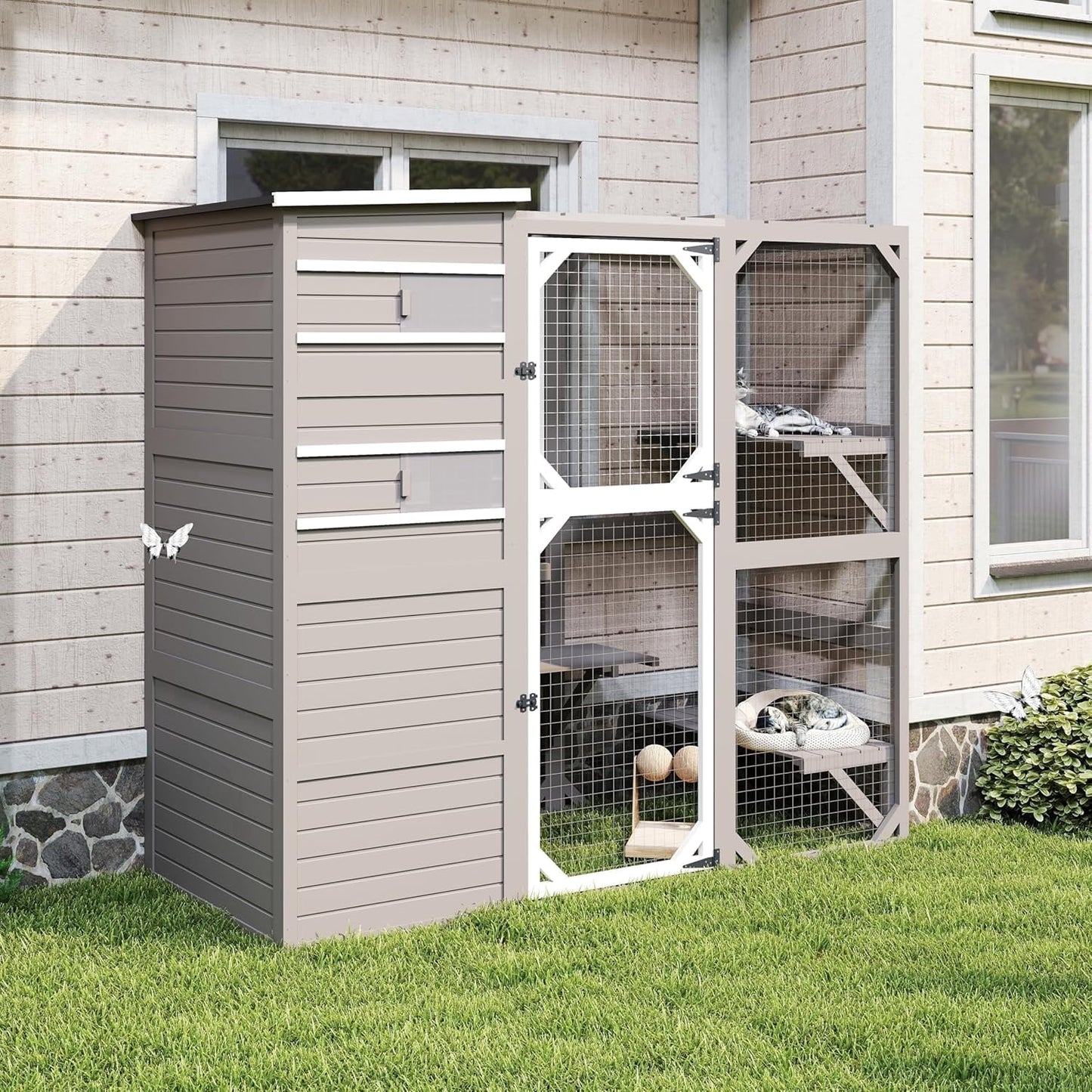 Petsblublu Large Catio Outdoor Cat Enclosure, Weatherproof Cat House with Asphalt and UV Protection Roof