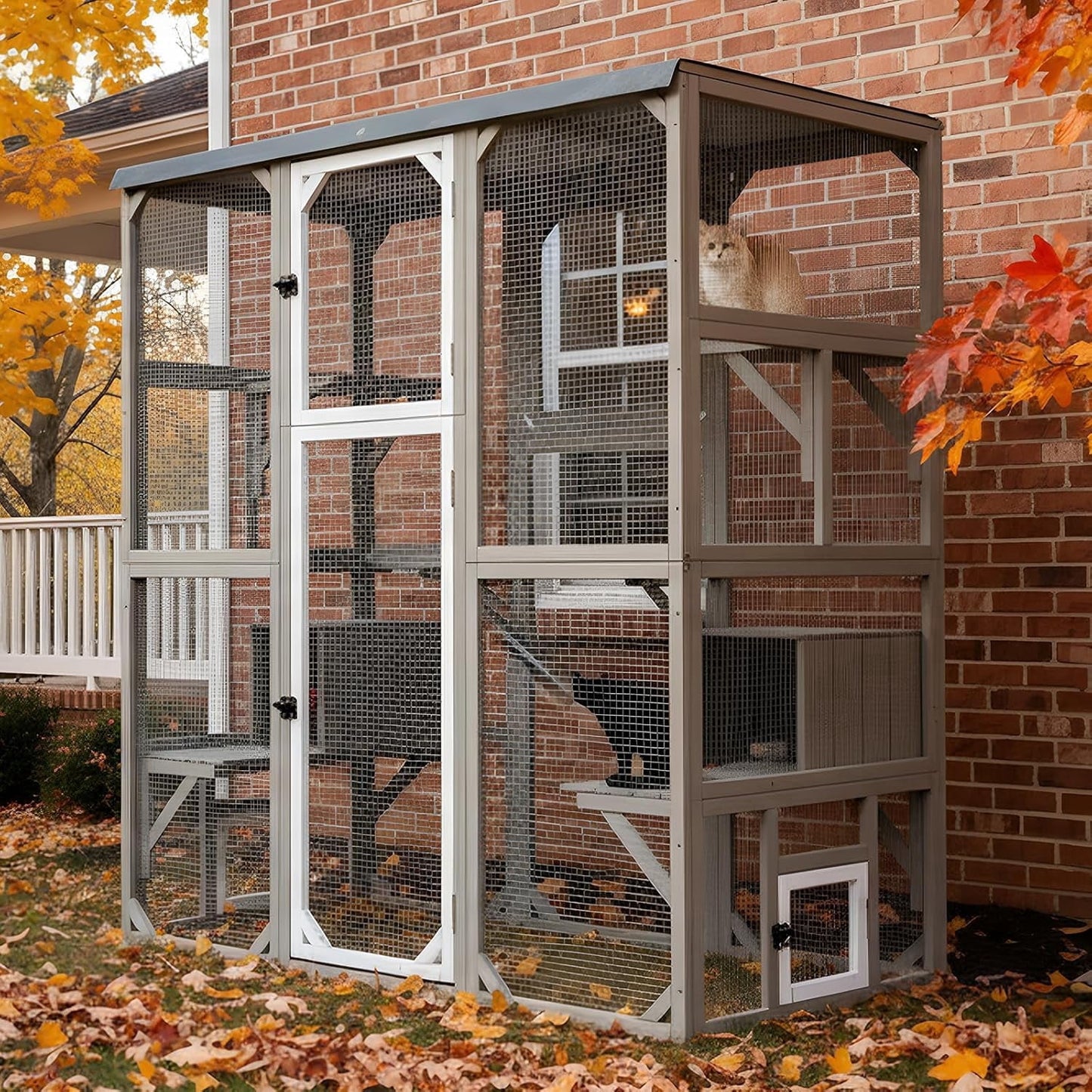 Petsblublu Large Outdoor Cat Catio Enclosures, Wooden Catio Window Cat Patio for Cats Feral with 5 Platforms