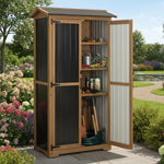 Petsblublu Large Outdoor Storage Cabinet Garden Tool Shed,Wood Outdoor Storage Shed with Three Adjustable Shelves