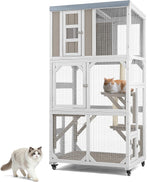 Petsblublu Outdoor Cat Enclosure with Wheels, Window Catio Large Cat House with 3 Platforms