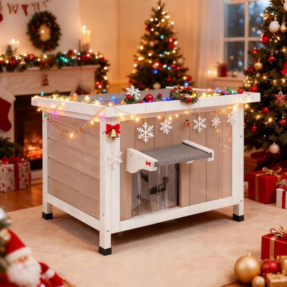 Petsblublu Outdoor Cat House Weatherproof Feral Cat Shelter for Multiple Cats with Escape Door