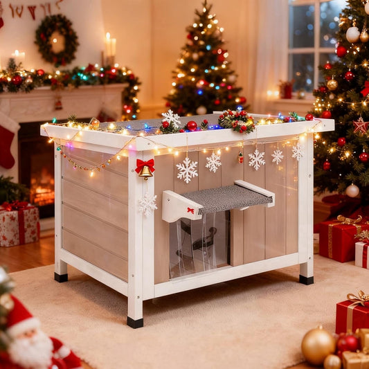 Petsblublu Outdoor Cat House Weatherproof Feral Cat Shelter for Multiple Cats with Escape Door