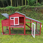 Petsblublu Outdoor Chicken Coop Large Wooden Tractor with Wheels Waterproof Hen House, RED