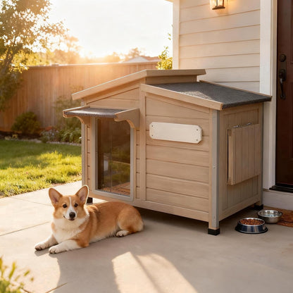 Petsblublu Outdoor Dog House Waterproof for Small to Medium Dogs Breeds with Openable Asphalt Roof
