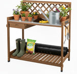 Petsblublu Outdoor Potting Bench Table Work Bench with Drawer Natural Wood Garden with Bottom Shelf