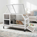 Petsblublu Outdoor Rabbit Hutch, Indoor Wooden Bunny Cage with Wheels