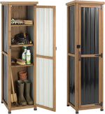 Petsblublu Outdoor Storage Cabinet Weatherproof, Tall Wood Garden Potting Bench Table,Outdoor Patio Cabinet,Brown