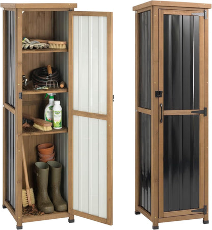 Petsblublu Outdoor Storage Cabinet Weatherproof, Tall Wood Garden Potting Bench Table,Outdoor Patio Cabinet,Brown