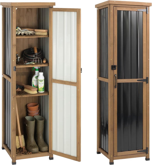 Petsblublu Outdoor Storage Cabinet Weatherproof, Tall Wood Garden Potting Bench Table,Outdoor Patio Cabinet,Brown