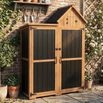 Petsblublu Outdoor Storage Cabinet Weatherproof with 3 Adjustable Shelves,Outside Garden Tool Sheds, Brown