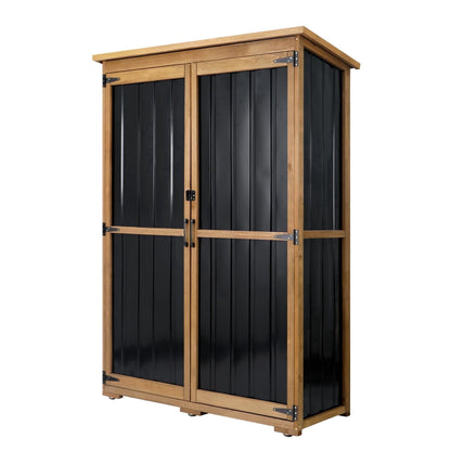 Petsblublu Outdoor Storage Shed with Adjustable Shelf, Wood & Metal Storage Cabinet Waterproof,Vertical Garden Shed for Patio Backyard