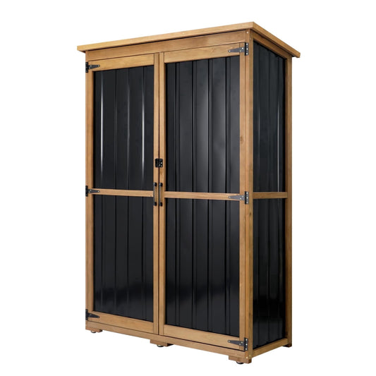 Petsblublu Outdoor Storage Shed with Adjustable Shelf, Wood & Metal Storage Cabinet Waterproof,Vertical Garden Shed for Patio Backyard