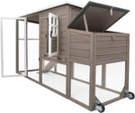 Petsblublu Outdoor Wooden Chicken Coop with Wheels Asphalt Roof Nest Boxes,Gray