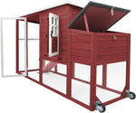 Petsblublu Outdoor Wooden Chicken Coop with Wheels Asphalt Roof Nest Boxes,Red