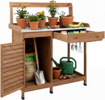 Petsblublu Potting Bench Table Work Bench with Storage Cabinet Outdoor Wooden Garden,Brown