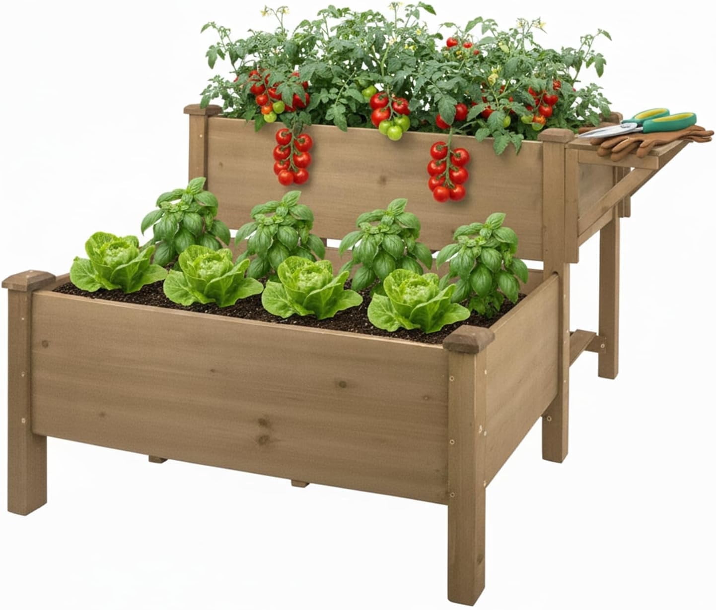 Petsblublu Raised Garden Bed, Outdoor Wood Elevated Planter Box with Storage Shelf