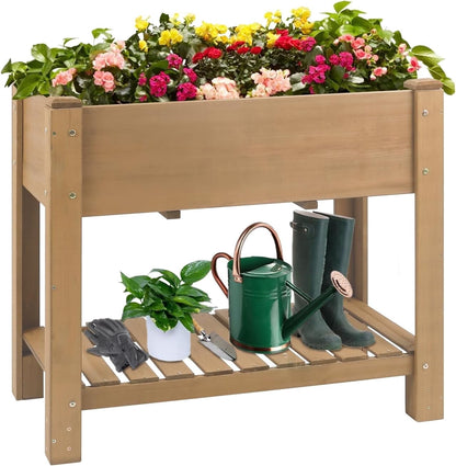 Petsblublu Raised Garden Bed Outdoor Wooden Elevated Planter Boxes, 33.46X17.9X29.72in