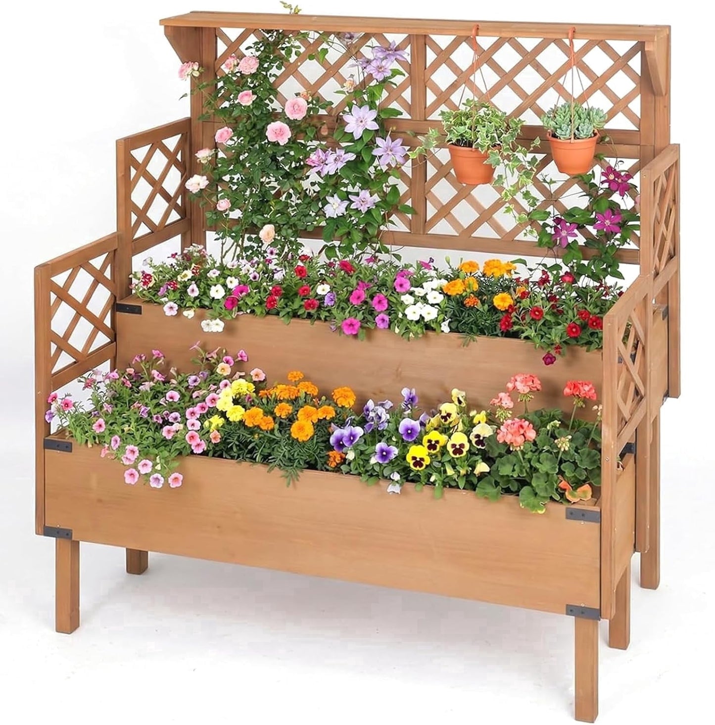 Petsblublu Raised Garden Bed with Trellis, Elevated Flower Plant Stand for Gardening