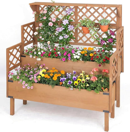 Petsblublu Raised Garden Bed with Trellis, Elevated Flower Plant Stand for Gardening