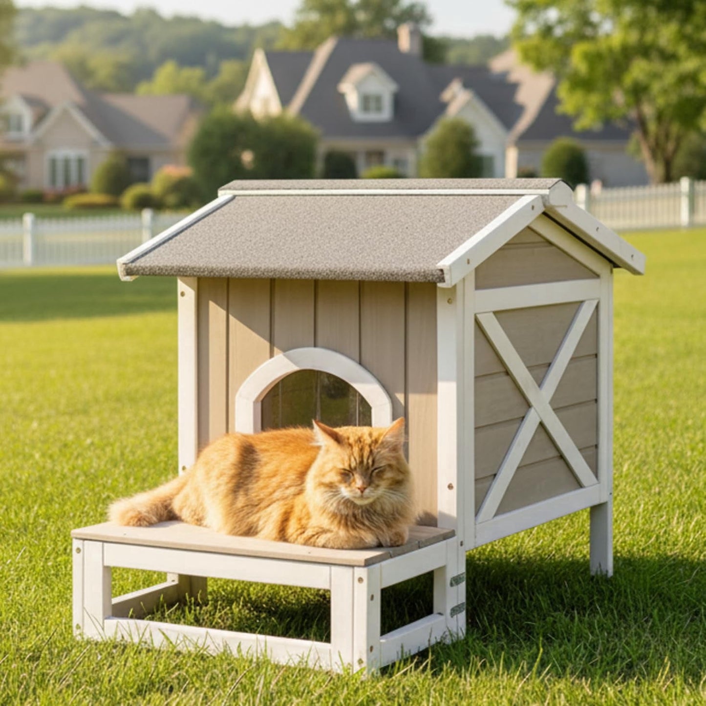 Petsblublu Small Outdoor Cat House with Openable Roof Indoor Pet Feral Cats Shelter, Gray