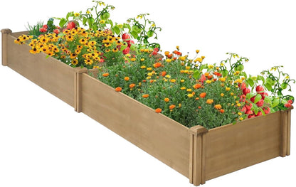 Petsblublu Wooden Raised Garden Bed 8x2ft Outdoor Planter Box for Gardening, Brown