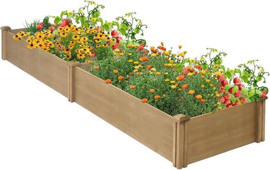 Petsblublu Wooden Raised Garden Bed 8x2ft Outdoor Planter Box for Gardening, Brown