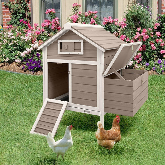 Petsblublu Wooden Small Chicken Coop Outdoor Hen House with 2 Nesting Box, 36.2 L x 26 W x 38.3 H