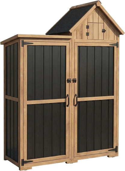Petsblublu Outdoor Storage Cabinet Weatherproof with 3 Adjustable Shelves,Outside Garden Tool Sheds, Brown