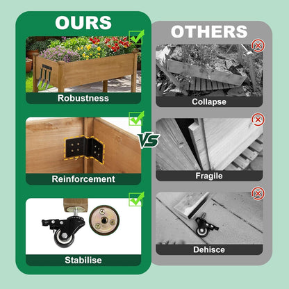 Petsblublu Raised Garden Bed with Wheels, Outdoor Elevated Wood Planter Box for Backyard Balcony