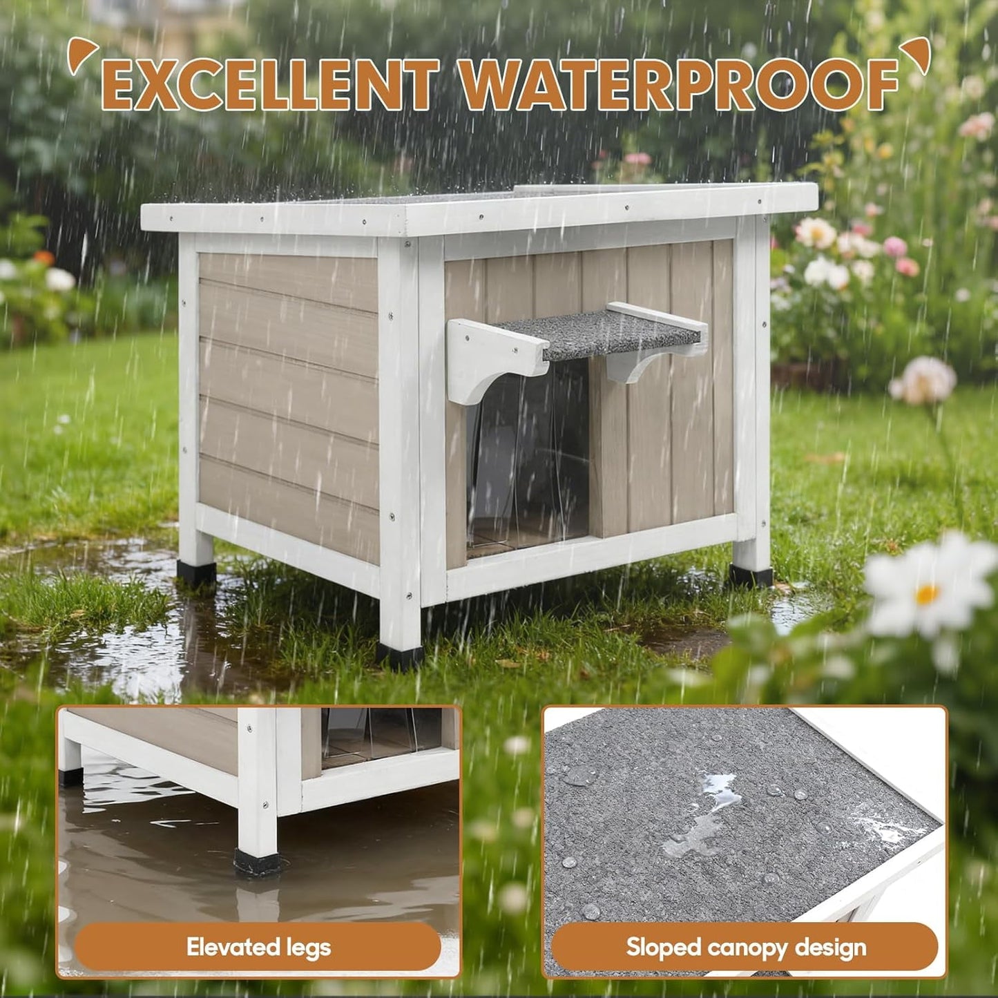 Petsblublu Outdoor Cat House with Insulated All-Round Foam Weatherproof Elevated Shelter