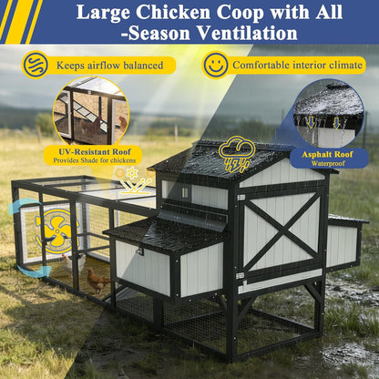 Petsblublu 116 Large Chicken Coop with Run, Wooden Hen House Outdoor Poultry Cage with Nesting Boxes