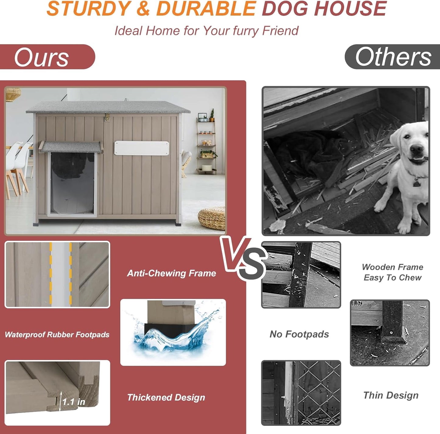 Petsblublu 40 L Weatherproof Outdoor Dog House Wooden Puppy Shelter with Elevated Floor