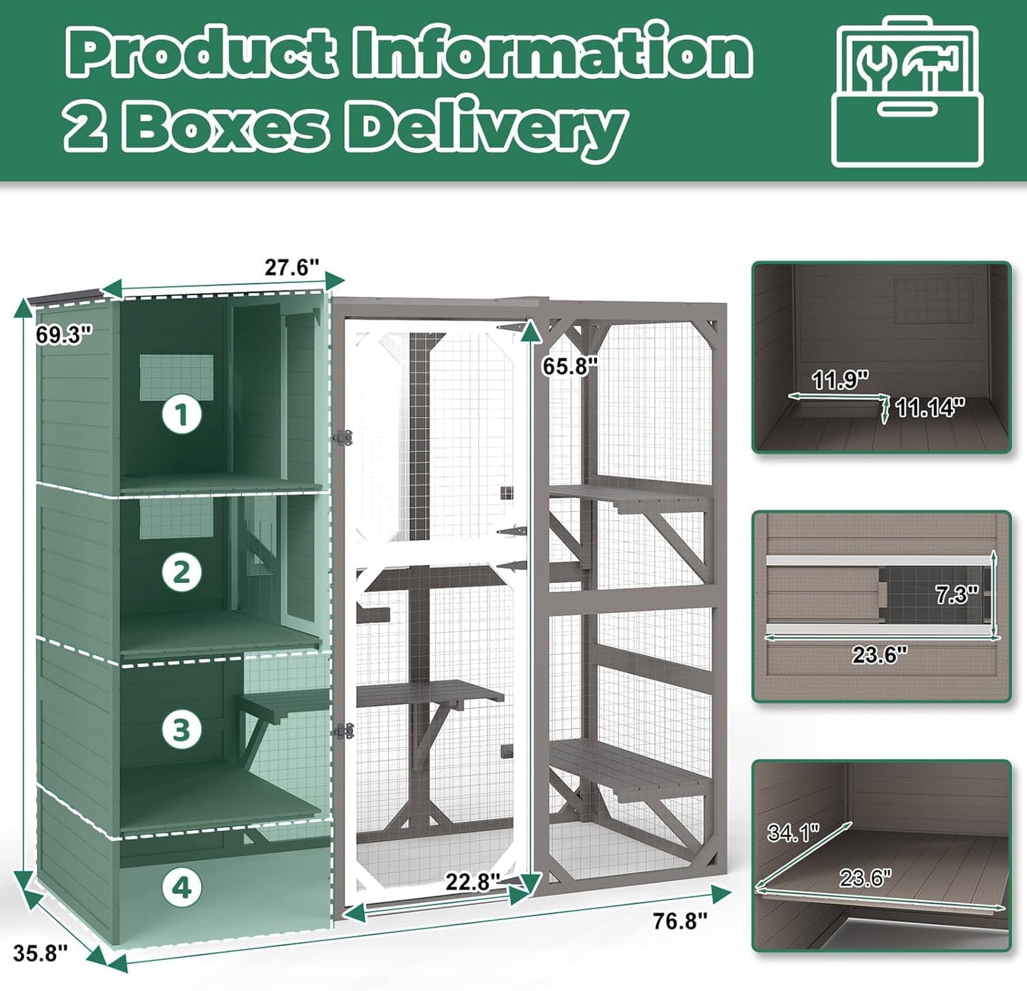 Petsblublu Large Catio Outdoor Cat Enclosure, Weatherproof Cat House with Asphalt and UV Protection Roof