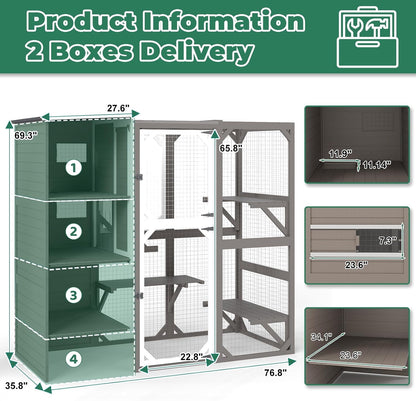 Petsblublu Large Catio Outdoor Cat Enclosure, Weatherproof Cat House with Asphalt and UV Protection Roof