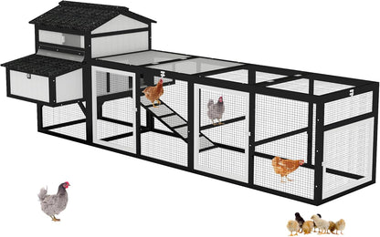 Petsblublu 116 Large Chicken Coop with Run, Wooden Hen House Outdoor Poultry Cage with Nesting Boxes
