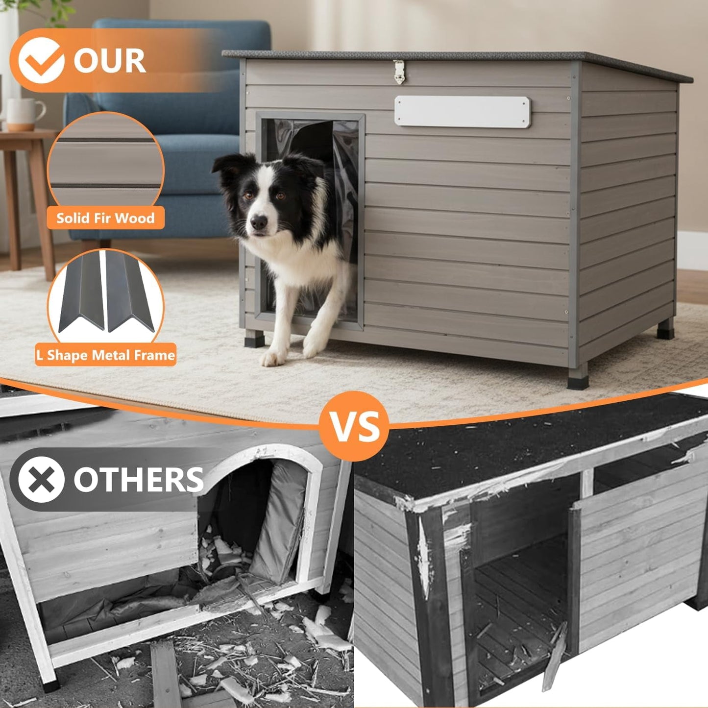 Petsblublu Outdoor Dog House Indoor Anti-Chewing Iron Frame Dog Kennel，43.3 D X 26.4 W X 33.5 H