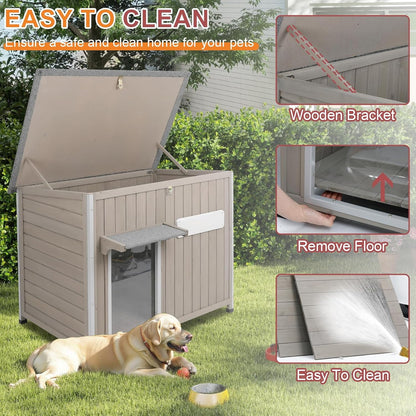 Petsblublu 40 L Weatherproof Outdoor Dog House Wooden Puppy Shelter with Elevated Floor