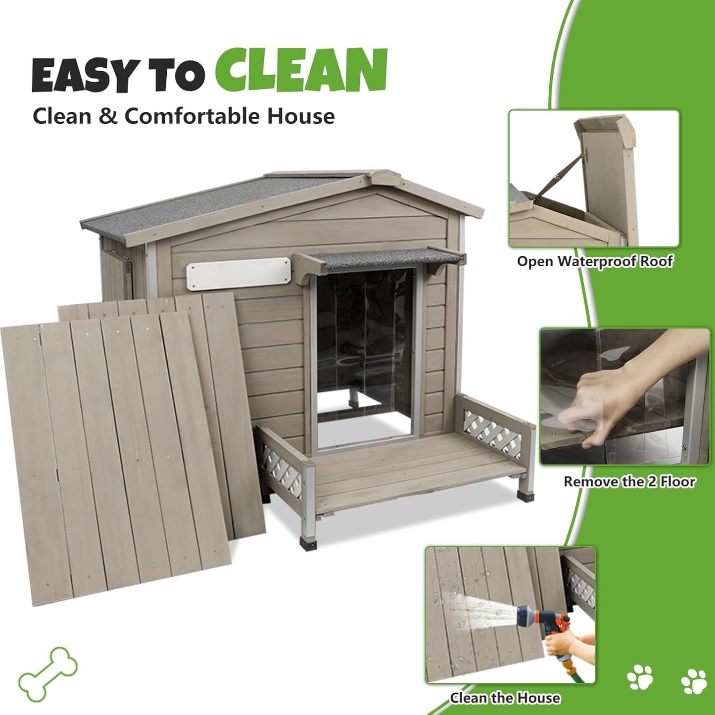 Petsblublu Large Wooden Outdoor Dog House with Porch，34 D x 22 W x 26.5 H