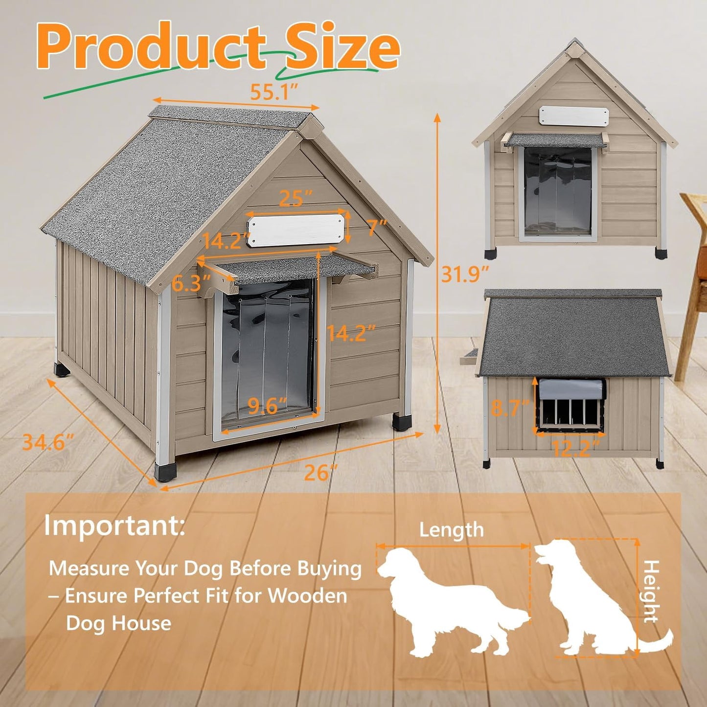 Petsblublu Dog House Outdoor Indoor for Small to Medium Dogs with Window, 26 D*32 W*32 H