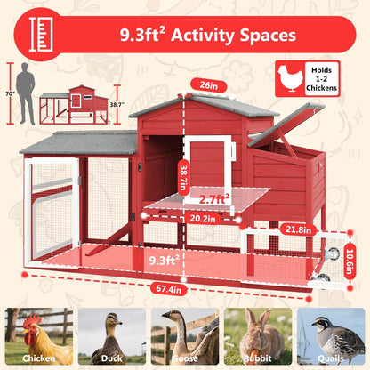 Petsblublu Chicken Coop with Nesting Box, Outdoor Poultry Cage for Backyard, Indoor Hen House with Removable Trays, Red