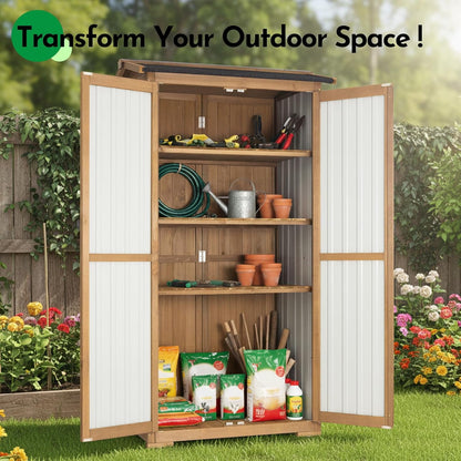 Petsblublu Large Outdoor Storage Cabinet Garden Tool Shed,Wood Outdoor Storage Shed with Three Adjustable Shelves