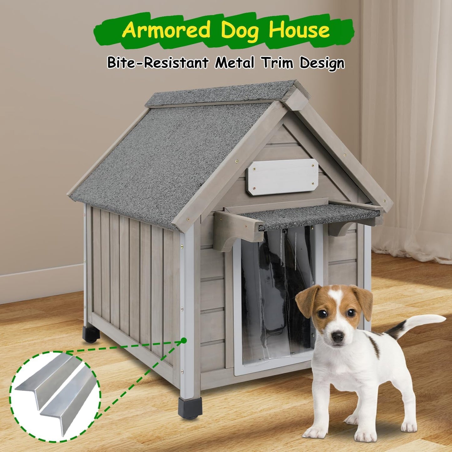 Petsblublu Dog House Outdoor Indoor Waterproof for Small Dog with Raised Feet, 18 D*28.5 W*24 H