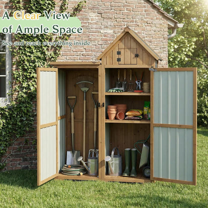 Petsblublu Outdoor Storage Cabinet Weatherproof with 3 Adjustable Shelves,Outside Garden Tool Sheds, Brown