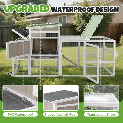 Petsblublu 79 L Chicken Coop and Run, 2 Story Backyard Hen House with Nesting Box