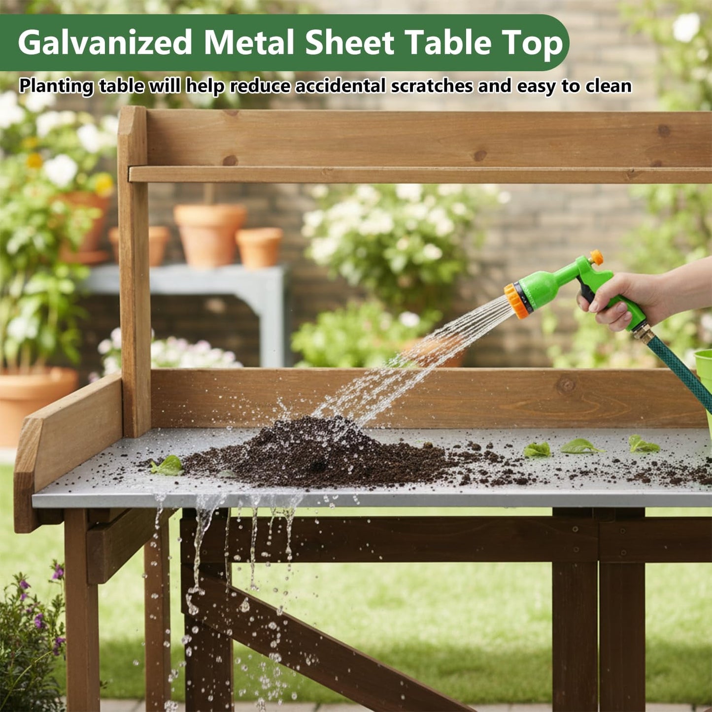 Petsblublu Garden Potting Bench Table Wooden Horticulture Outdoor Planting Work Bench with 2 Large Open Shelf